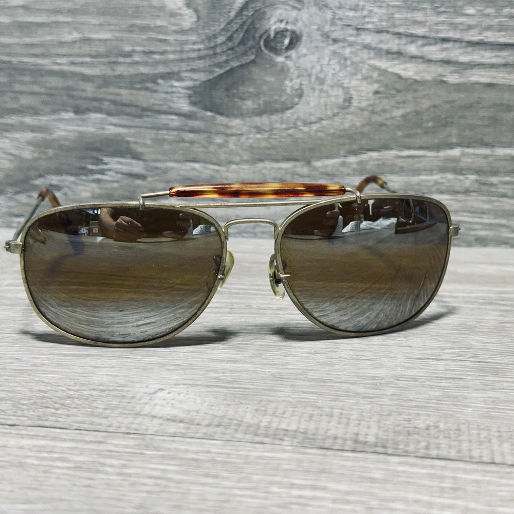 Sunglasses Mens Silver‎ Yellow Aviator Tortoise Top Bar Gradient Lens Metal